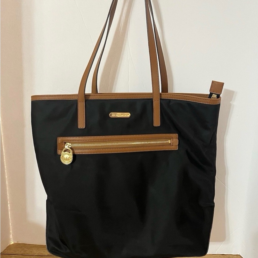 Michael Kors Black Tote with Brown Trim - Picture 2 of 4